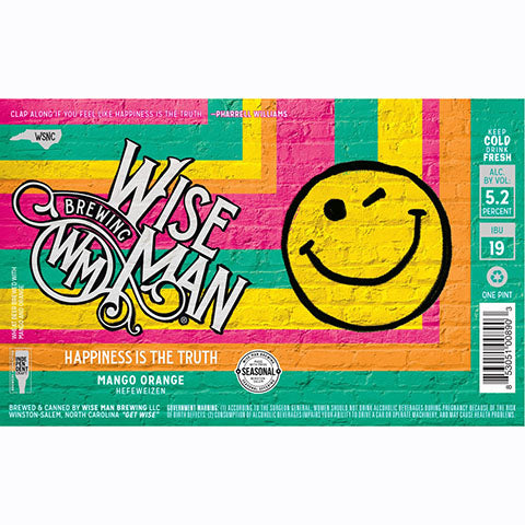 Wise Man Happiness Is The Truth Mango Orange Hefeweizen by Wise Man Brewing LLC., beer label