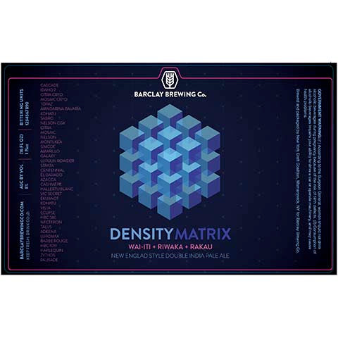 Barclay Density Matrix DIPA by Barclay Brewing Co., beer label