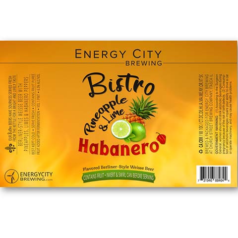 Energy City Bistro Pineapple & Lime Habanero Berliner Weisse Beer by Energy City Brewing, beer label