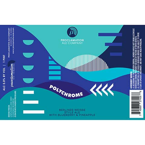 Proclamation Polychrome Blueberry & Pineapple Berliner Weisse Ale by Proclamation Ale Company, beer label