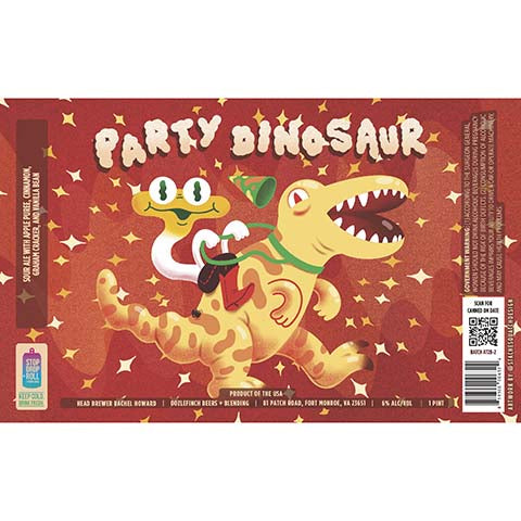 Oozlefinch Party Dinosaur Sour Ale (Apple Puree, Graham Cracker, Vanilla Bean) by Oozlefinch Beers & Blending, beer label