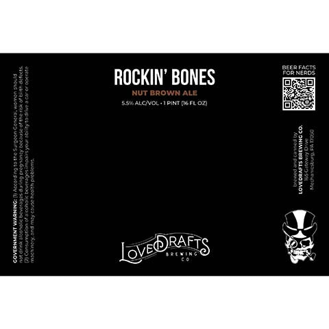 Lovedrafts Rockin' Bones Brown Ale by Lovedrafts Brewing Co., beer label