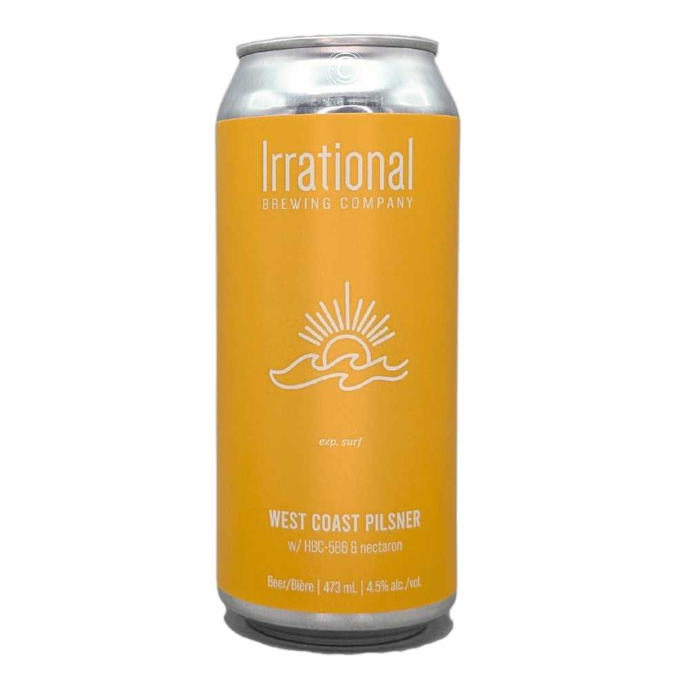Exp. Surf: West Coast Pilsner by Irrational Brewing Company, beer label