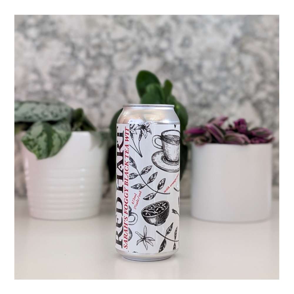 Sarah's Foggy Black Tea Wit by Red Hart Brewing, beer label
