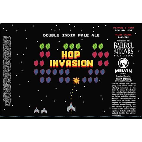 Barrel of Monks Hop Invasion DIPA by Barrel of Monks Brewing, beer label