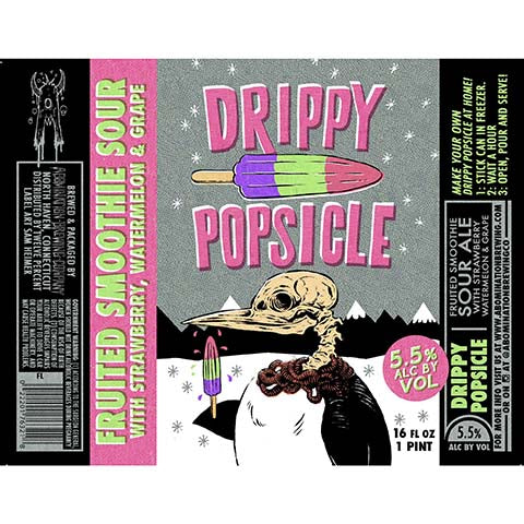 Abomination Drippy Popsicle Fruited Smoothie Sour Ale (Strawberry, Watermelon, & Grape) by Abomination Brewing Company, beer label