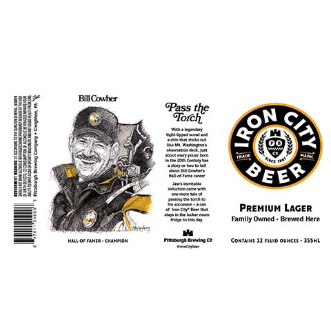 Pittsburgh Iron City Bill Cowher Lager by Pittsburgh Brewing Co, beer label