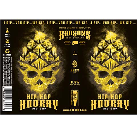 Badsons Hip Hop Hooray Westie IPA by BADSONS Beer Co, beer label