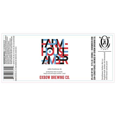 Oxbow Farmhouse Amber Ale by Oxbow Brewing Co, beer label