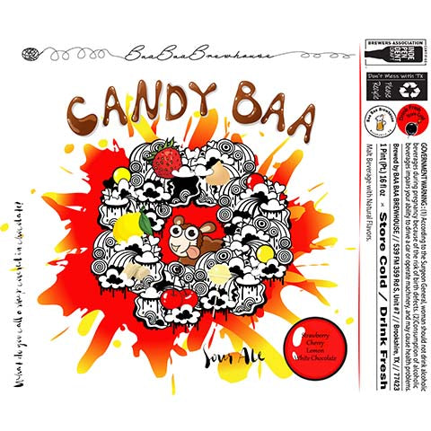 Baa Baa Candy Baa - Strawberry, Cherry, Lemon, & White Chocolate Sour Ale by Baa Baa Brewhouse, beer label