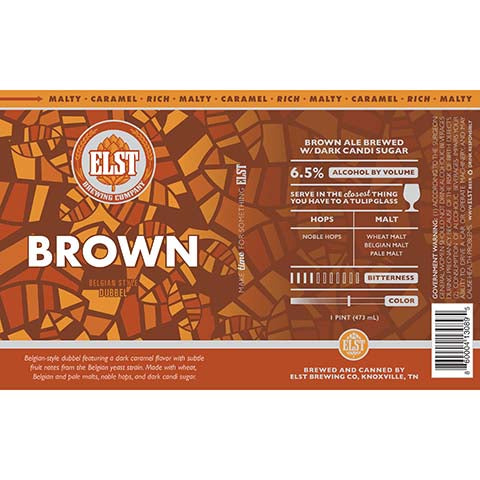 Elst Brewing Brown Ale Brewed with Dark Candi Sugar by Elst Brewing Co., beer label