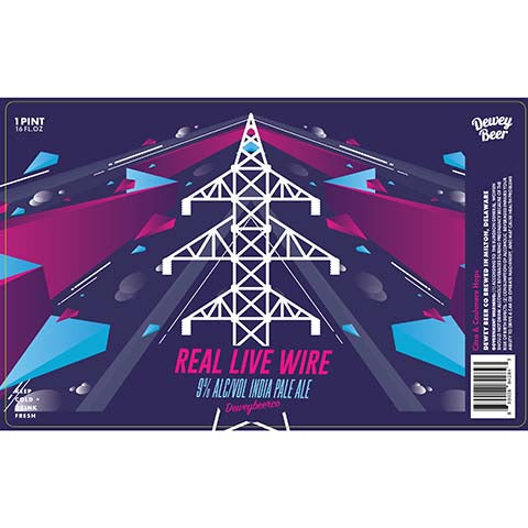 Dewey Beer Real Live Wire IPA by Dewey Beer Co., beer label