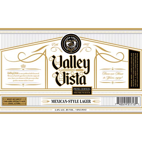Casa Agria Valley Vista Mexican Lager by Casa Agria Specialty Ales, beer label