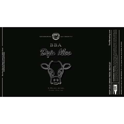 BBA Deja Moo Bourbon Barrel Aged Imperial Milk Stout by Ten7 Brewing Co, beer label