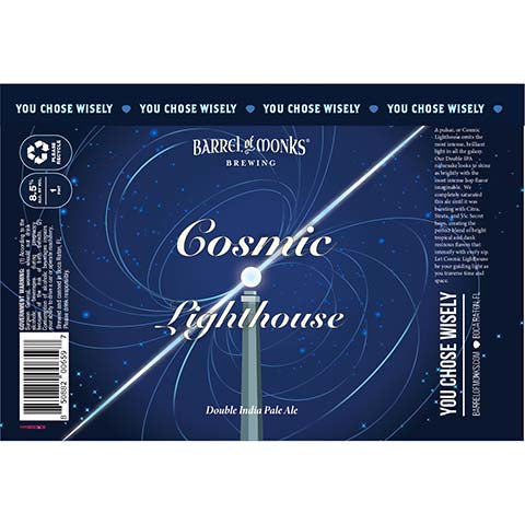 Barrel of Monks Cosmic Lighthouse DIPA by Barrel of Monks Brewing, beer label