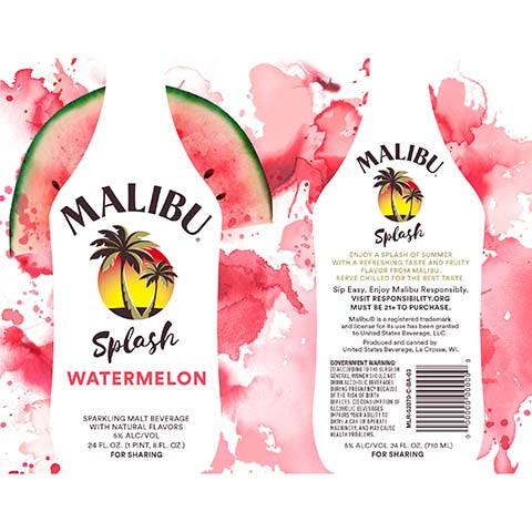 Malibu Splash Watermelon by Malibu, beer label