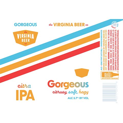 The Virginia Beer Gorgeous Citra IPA by The Virginia Beer Company, beer label