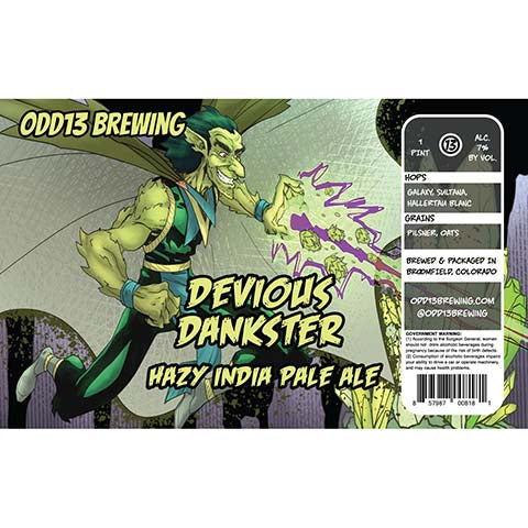 Odd13 Devious Dankster Hazy IPA by Odd13 Brewing, beer label