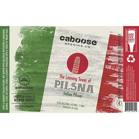 Caboose The Leaning Tower Of Pilsna Pilsner by Caboose Brewing Co., beer label