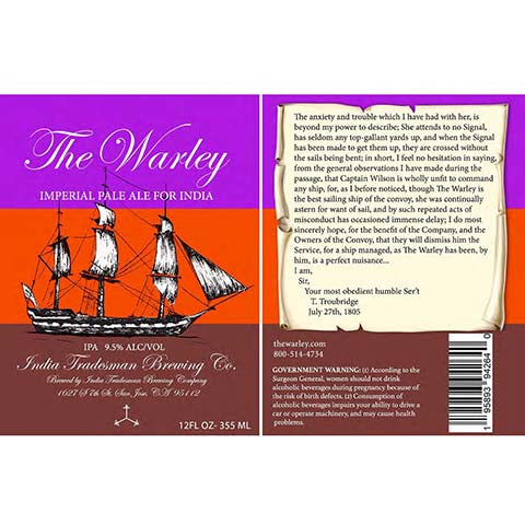 India Tradesman The Warley Imperial Pale Ale for India by India Tradesman Brewing Co., beer label