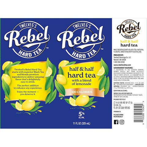Twelve5's Rebel Half & Half Hard Tea by Twelve5 Brewing Co. LLC, beer label