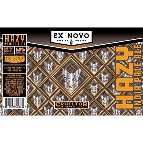 Ex Novo Crueltor Hazy IPA by Ex Novo Brewing Co, beer label