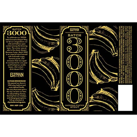 Elysian Batch 3000 Stout by Elysian Brewing Co, beer label