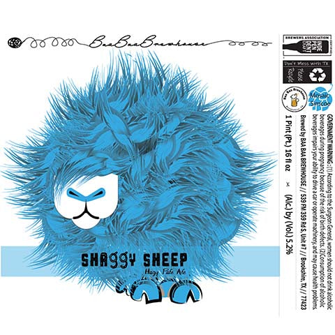 Baa Baa Shaggy Sheep Hazy Pale Ale (Mosaic, Simcoe) by Baa Baa Brewhouse, beer label