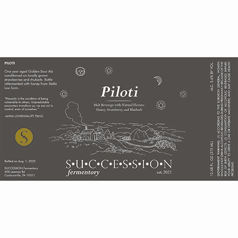 Succession Fermentory Piloti Sour Ale (Strawberry, Rhubarb) by Succession Fermentory, beer label