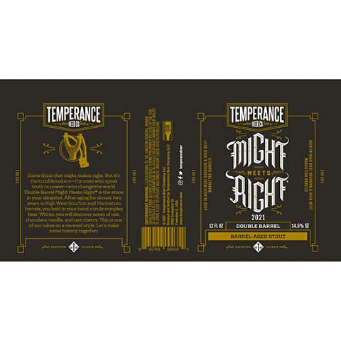 Temperance Double Barrel Might Meets Right Stout by Temperance Beer Company, LLC, beer label