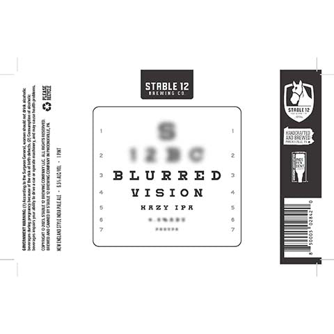 Stable 12 Blurred Vision Hazy IPA by Stable 12 Brewing Company, beer label