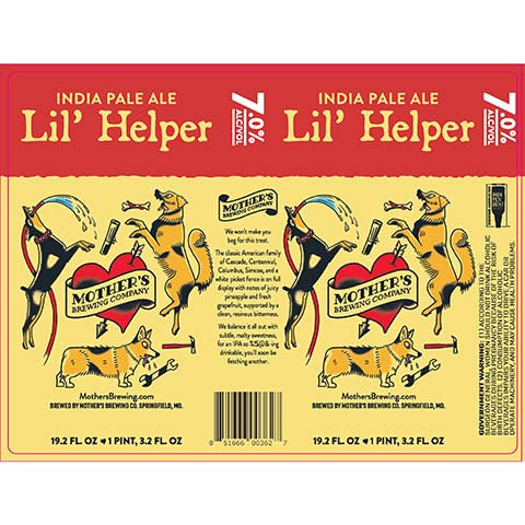 Mother's Brewing Lil' Helper IPA by Mother's Brewing Co, beer label
