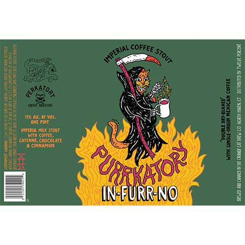 Fat Orange Cat Purrkatory In-Furr-No Imperial Milk Stout by Fat Orange Cat Brew Co, beer label
