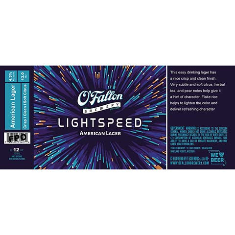 O'Fallon Lightspeed Lager by O'Fallon Brewery, beer label