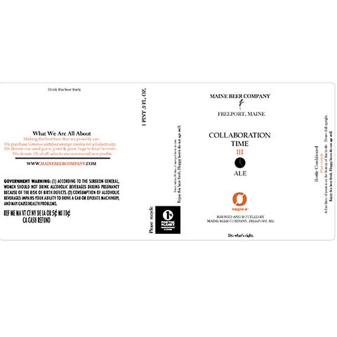 Maine Collaboration Time III Ale by Maine Beer Co, beer label