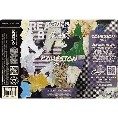 Vasen Cohesion Vol. 2 Lager by Vasen Brewing Company, beer label