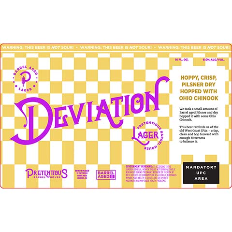 Pretentious Deviation Lager by Pretentious Barrel House, beer label