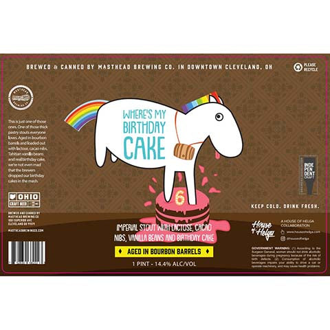 Masthead Where's My Birthday Cake? Imperial Stout by Masthead Brewing Co, beer label