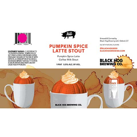 Black Hog Pumpkin Spice Latte Stout by Black Hog Brewing Co, beer label