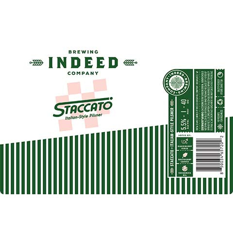 Indeed Brewing Staccato Italian-Style Pilsner by Indeed Brewing Co, beer label