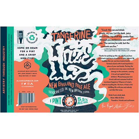 Alvarium Tangerine Haze New England Pale Ale by PCS Distilling Company, beer label