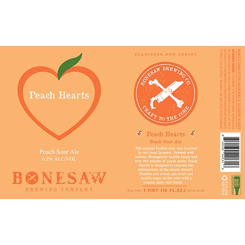 Bonesaw Peach Hearts Sour Ale by Bonesaw Brewing Co., beer label
