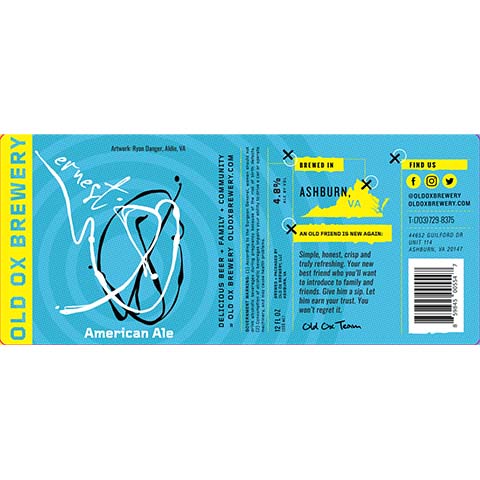 Old Ox Ernest American Ale by Old Ox Brewery, beer label