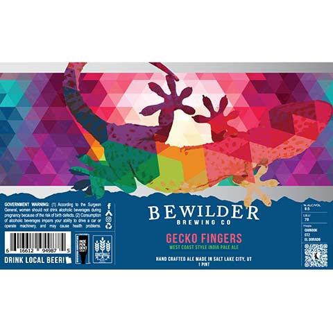 Bewilder Gecko Fingers West Coast IPA by Bewilder Brewing Co, beer label