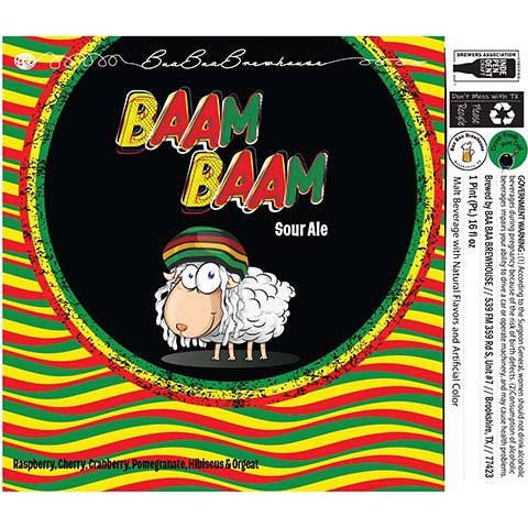 Baa Baa Baam Baam Sour Ale by Baa Baa Brewhouse, beer label