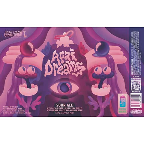 Oozlefinch Acai Dreams Sour by Oozlefinch Beers & Blending, beer label