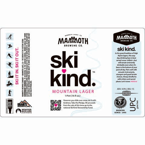 Mammoth Ski Kind Mountain Lager by Mammoth Brewing Company, beer label
