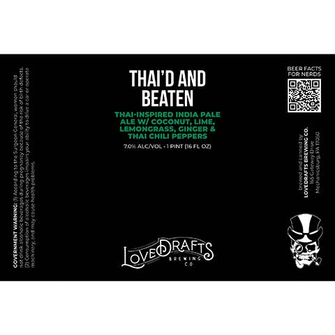 Lovedrafts Thai'd And Beaten IPA by Lovedrafts Brewing Co., beer label