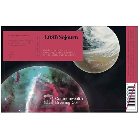 Commonwealth 4.09B Sojourn DIPA by Commonwealth Brewing Co., beer label