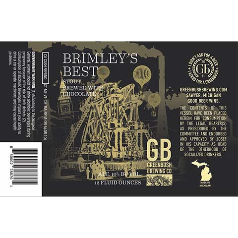 Greenbush Brimley's Best Stout by Greenbush Brewing Co, beer label